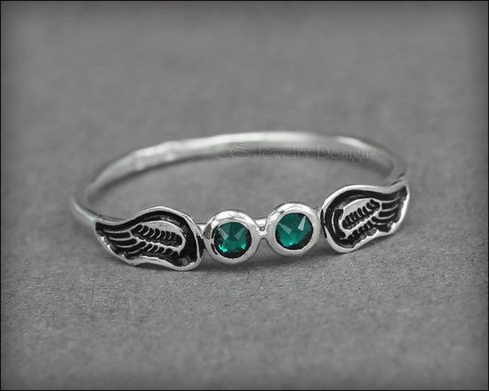 Angel Wings Double Birthstone Ring - LE Jewelry Designs