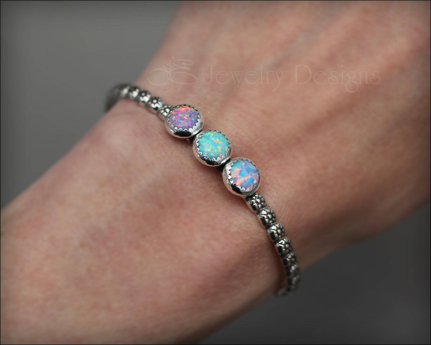 3-Stone Opal Flower Cuff - LE Jewelry Designs