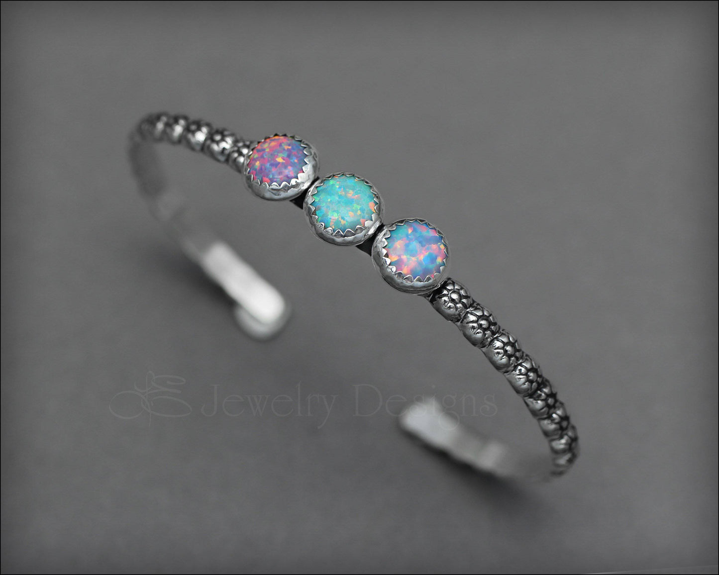 3-Stone Opal Flower Cuff - LE Jewelry Designs