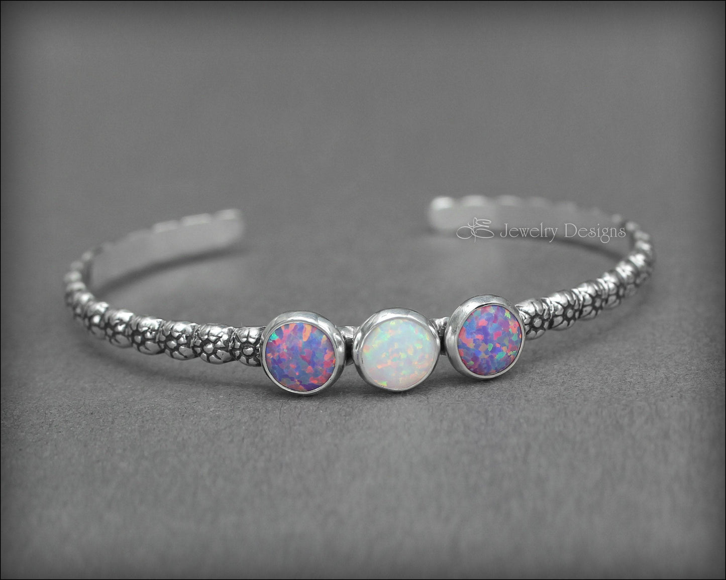 3-Stone Opal Flower Cuff - LE Jewelry Designs