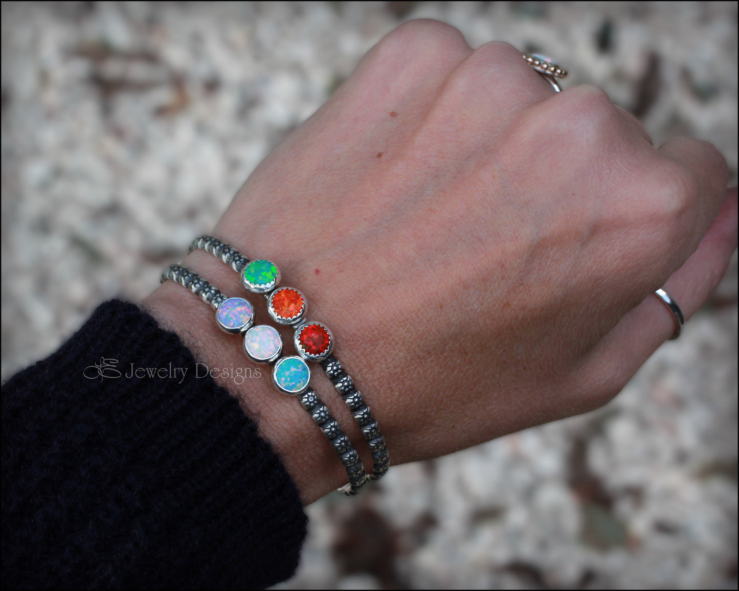 3-Stone Opal Flower Cuff - LE Jewelry Designs
