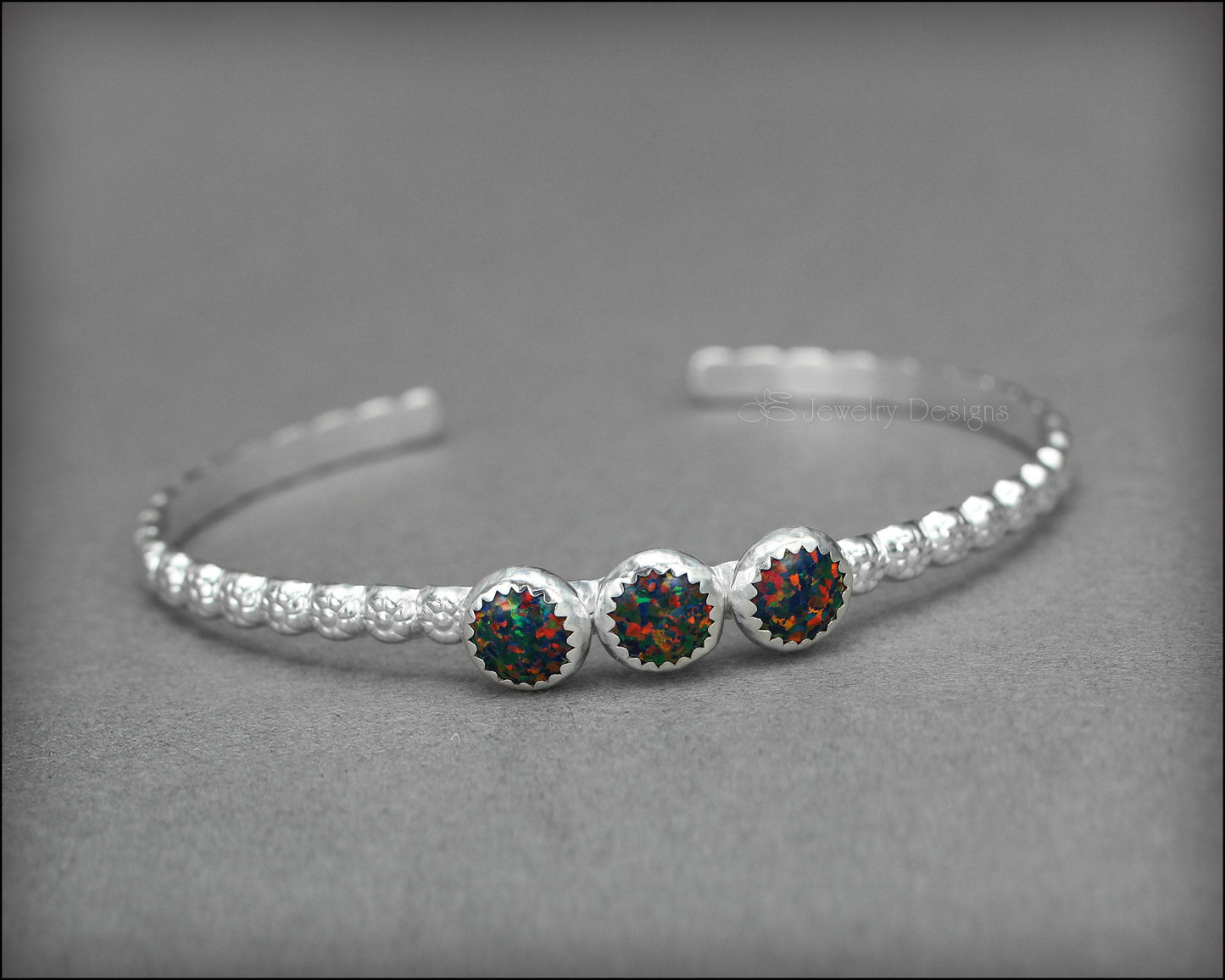 3-Stone Opal Flower Cuff - LE Jewelry Designs