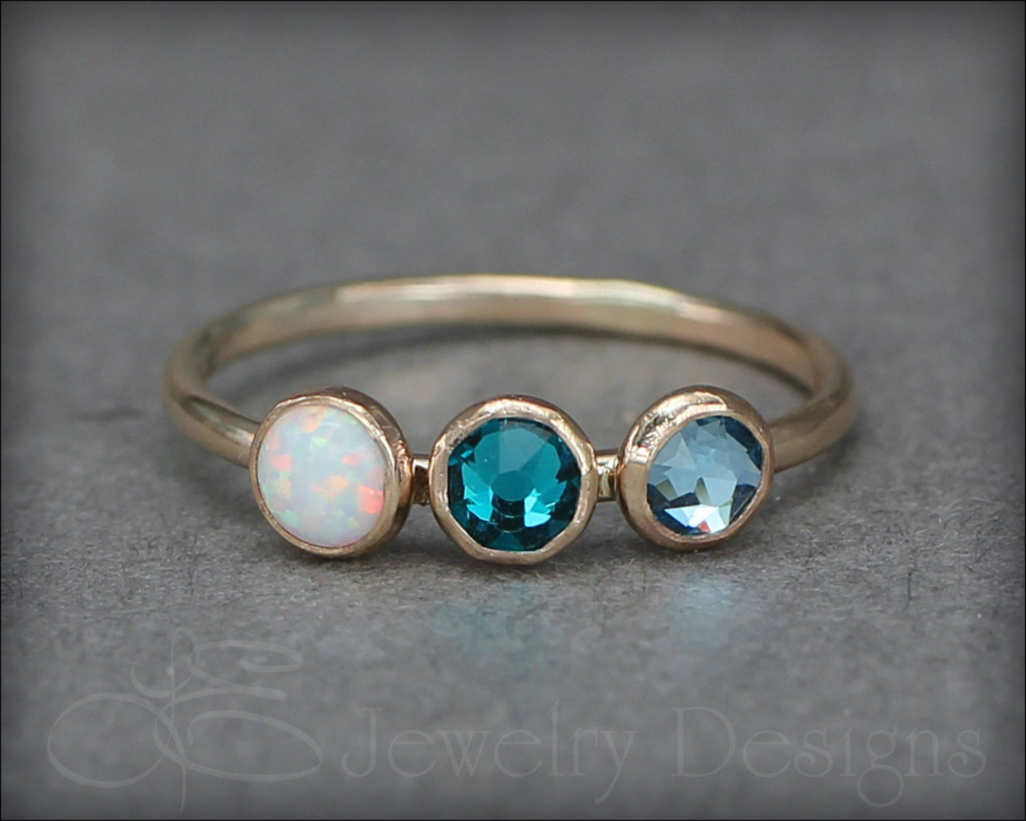 Three Birthstone or Opal Ring - LE Jewelry Designs