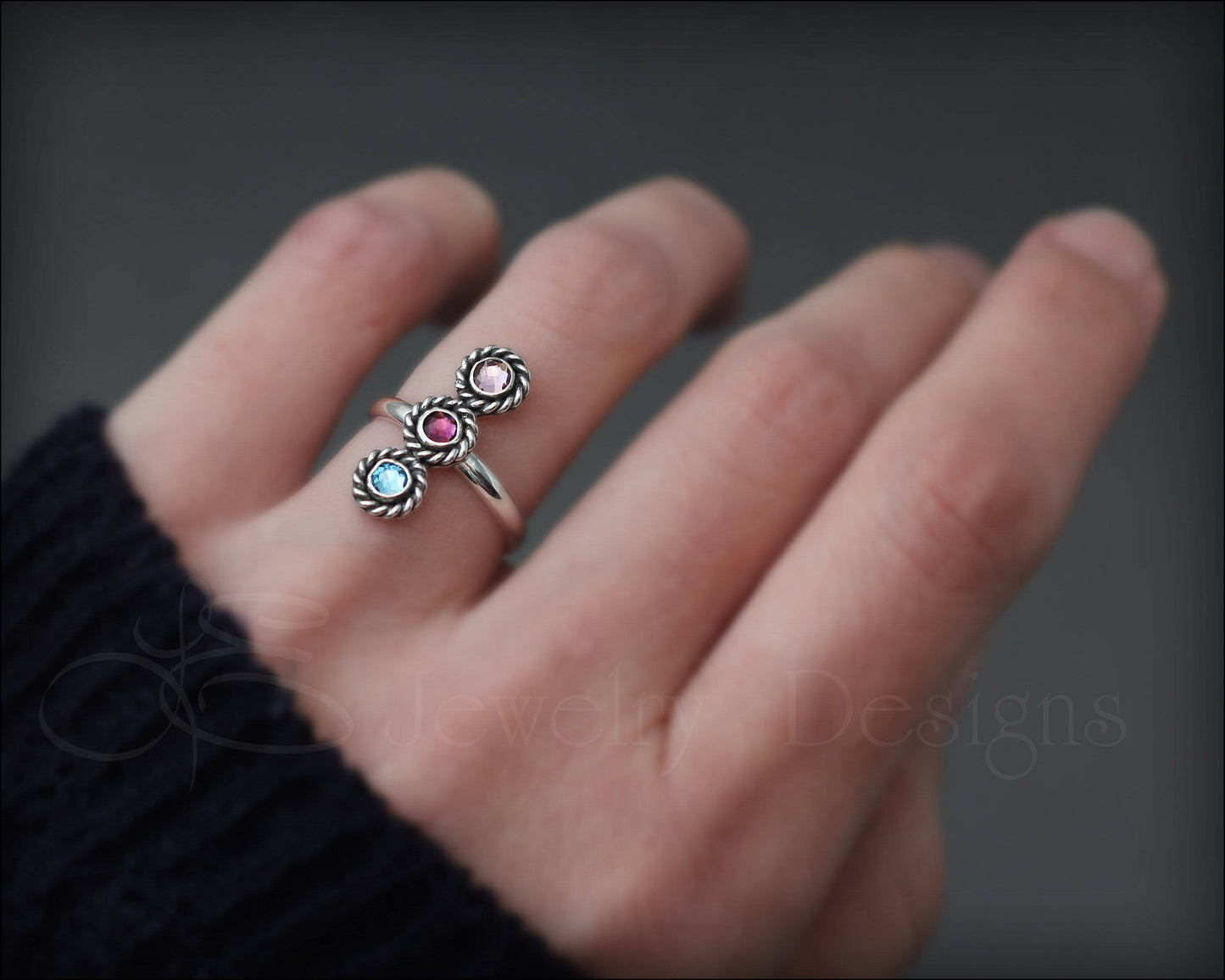 3-Stone Vertical Ring (w/opals or birthstones) - LE Jewelry Designs