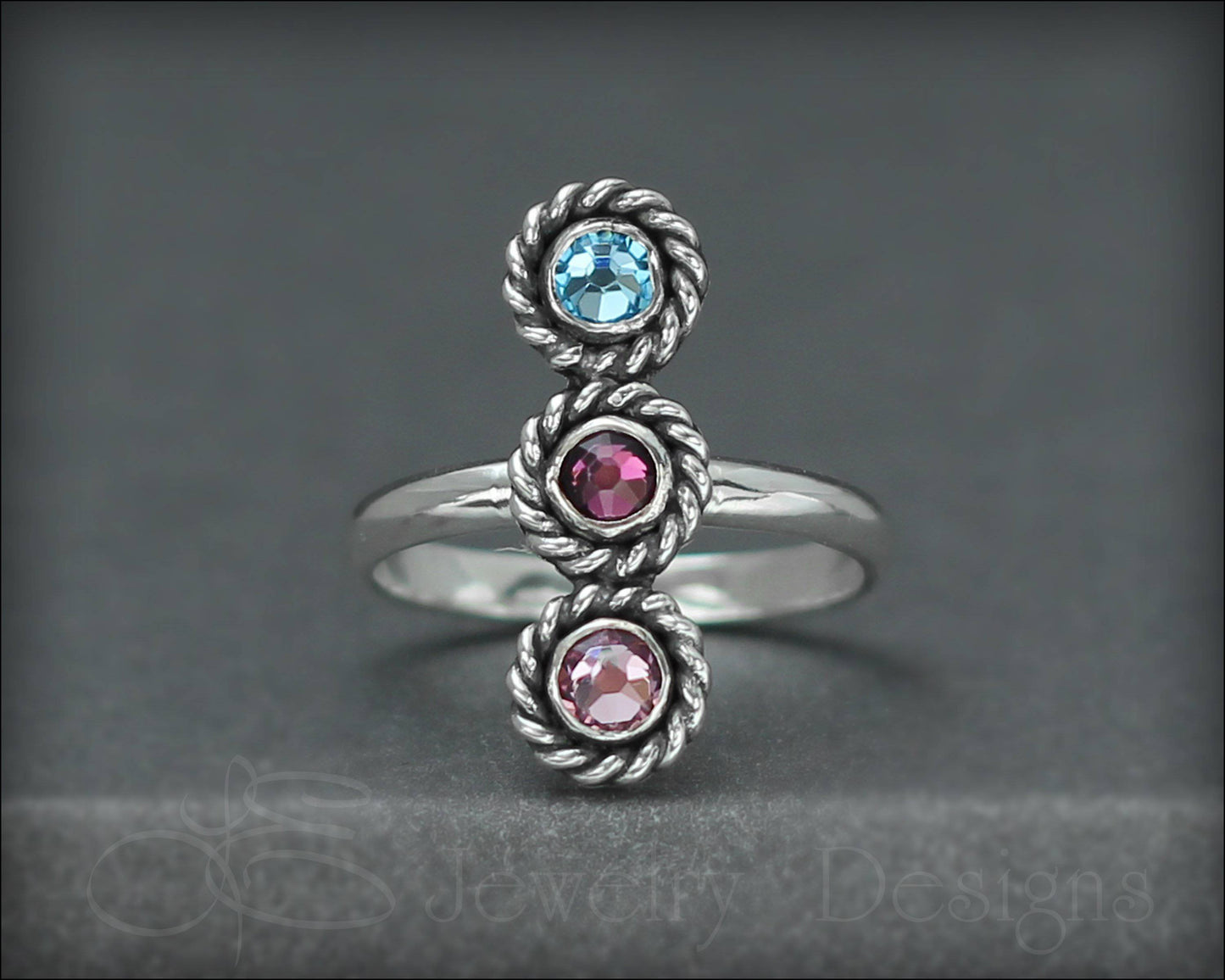 3-Stone Vertical Ring (w/opals or birthstones) - LE Jewelry Designs