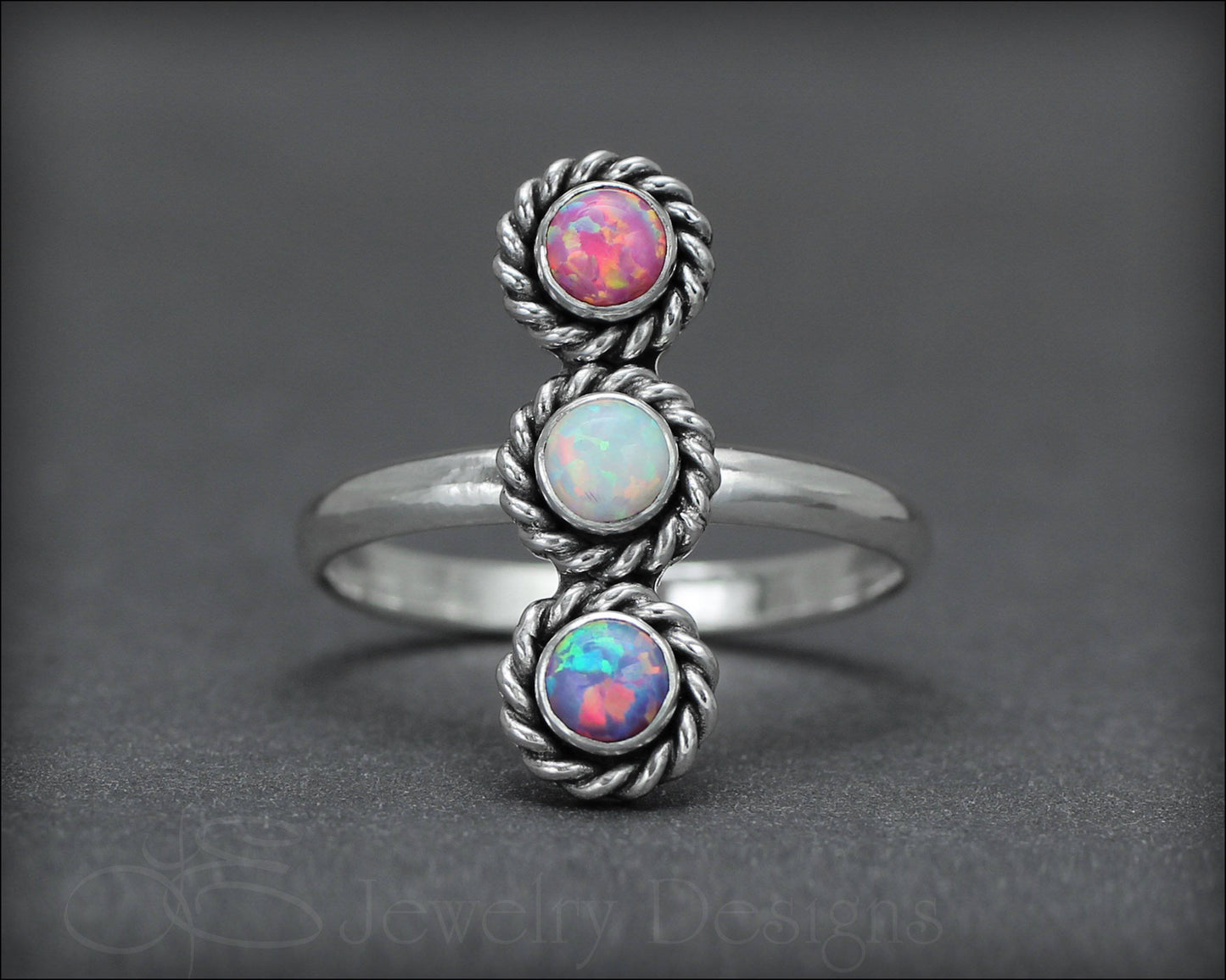 3-Stone Vertical Ring (w/opals or birthstones) - LE Jewelry Designs