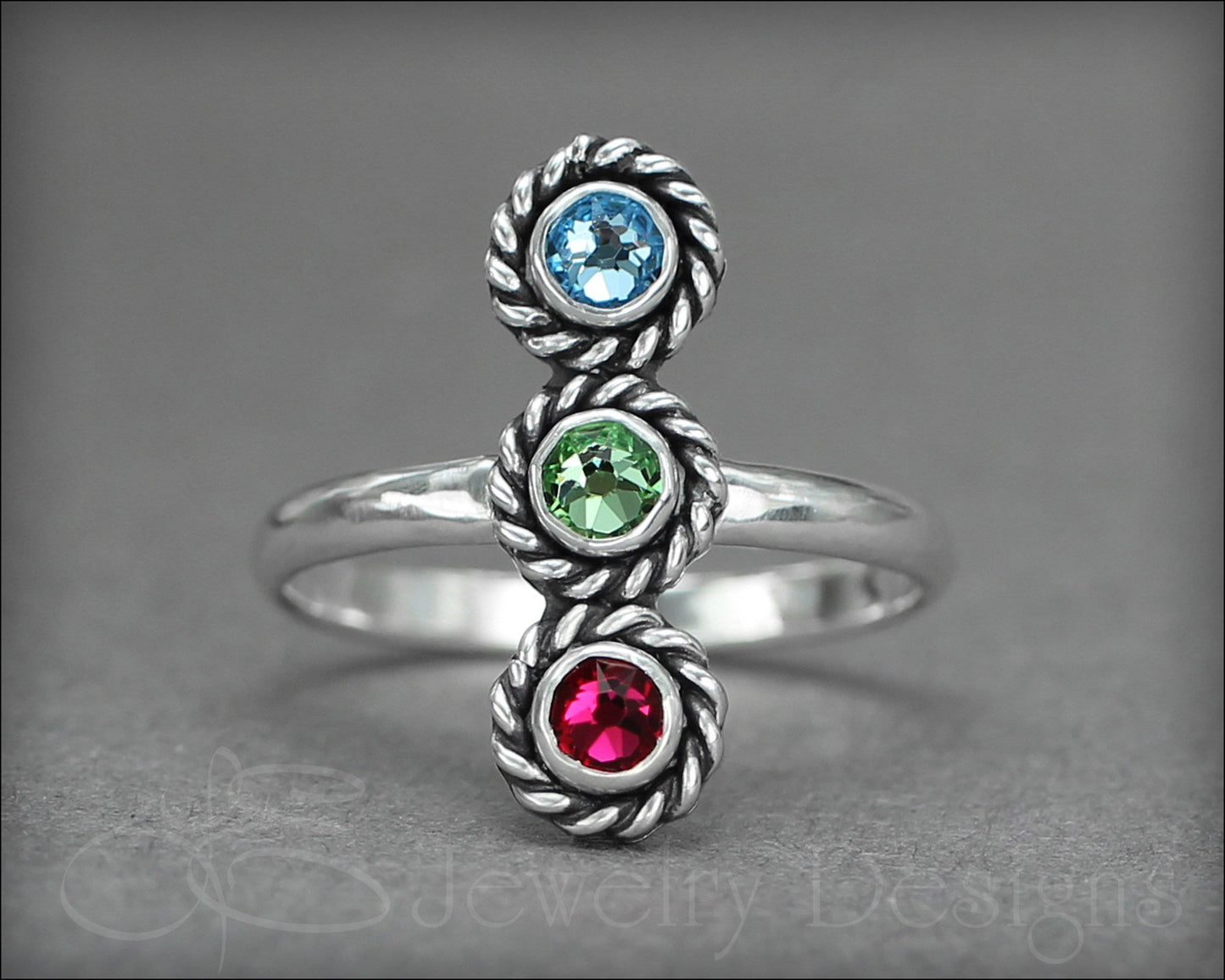 3-Stone Vertical Ring (w/opals or birthstones) - LE Jewelry Designs