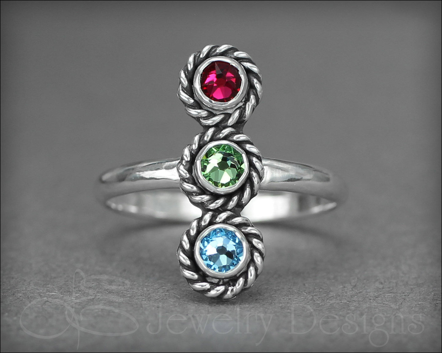 3-Stone Vertical Ring (w/opals or birthstones) - LE Jewelry Designs