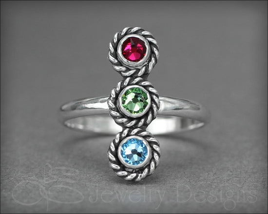 3-Stone Vertical Ring (w/birthstones or opals) - LE Jewelry Designs