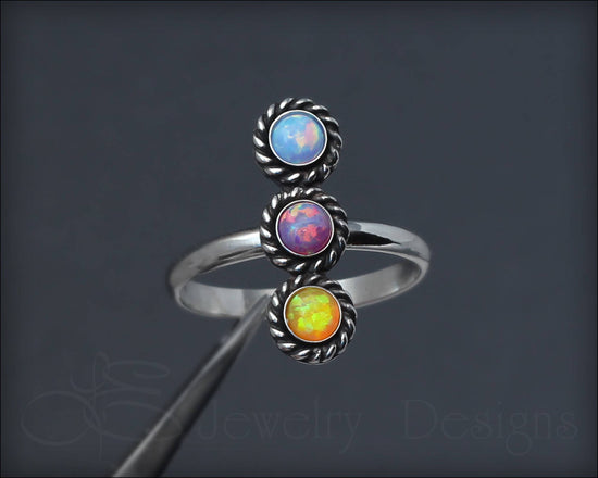3-Stone Vertical Ring (w/birthstones or opals) - LE Jewelry Designs