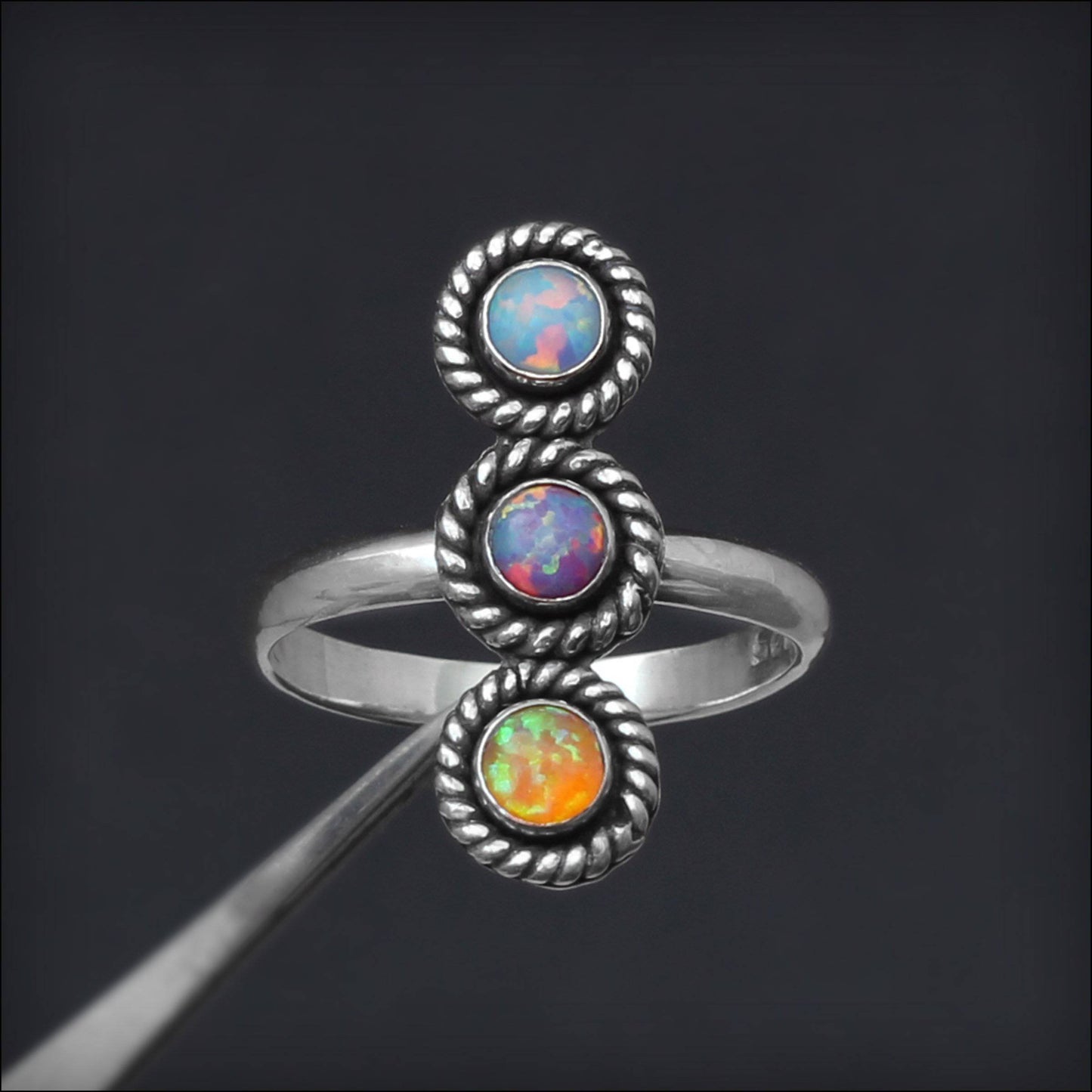 3-Stone Vertical Ring (w/opals or birthstones) - LE Jewelry Designs