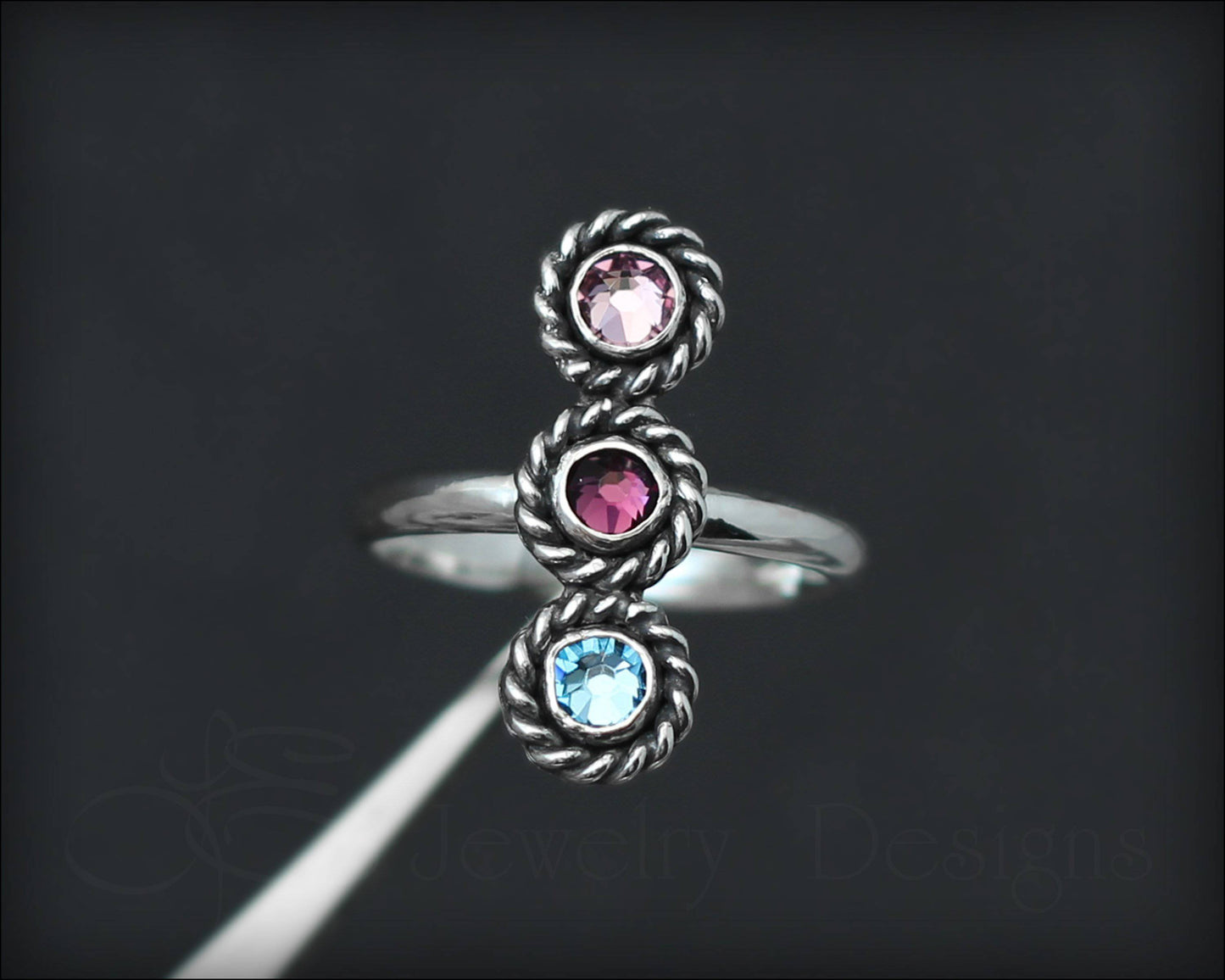 3-Stone Vertical Ring (w/opals or birthstones) - LE Jewelry Designs