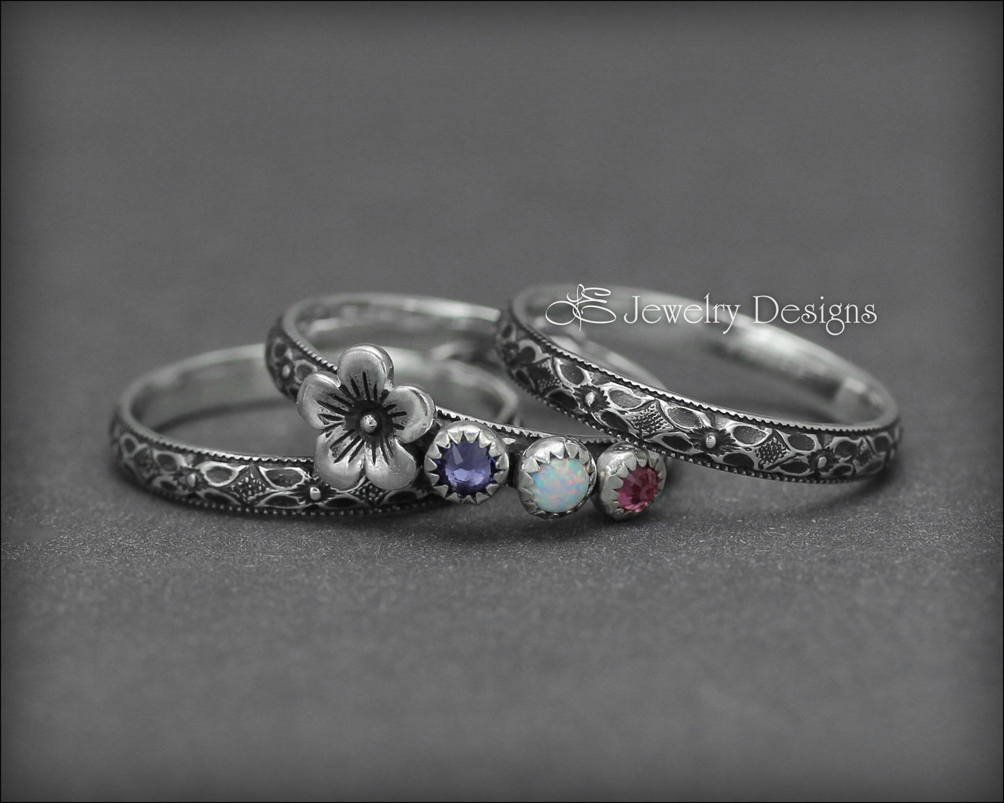 Floral Birthstone Ring Set - (choose # of stones) - LE Jewelry Designs