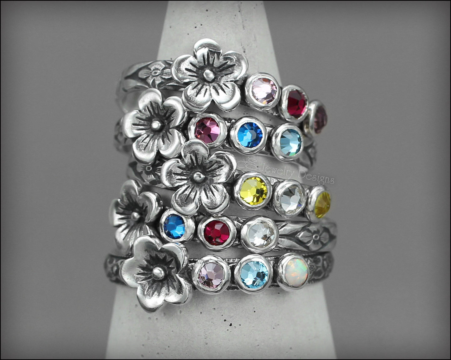 Birthstone Flower Ring - (choose # of stones) - LE Jewelry Designs