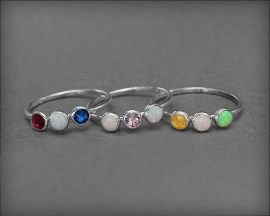 Three Birthstone or Opal Ring - LE Jewelry Designs