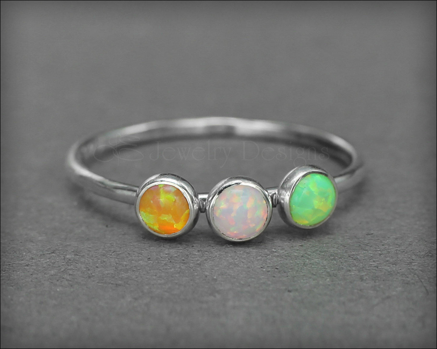 3-Stone Sterling Opal Ring - LE Jewelry Designs
