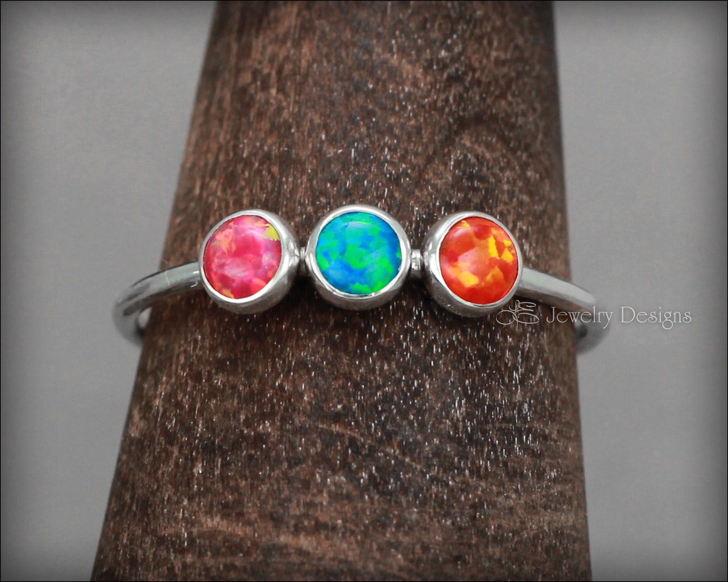 3-Stone Sterling Opal Ring - LE Jewelry Designs