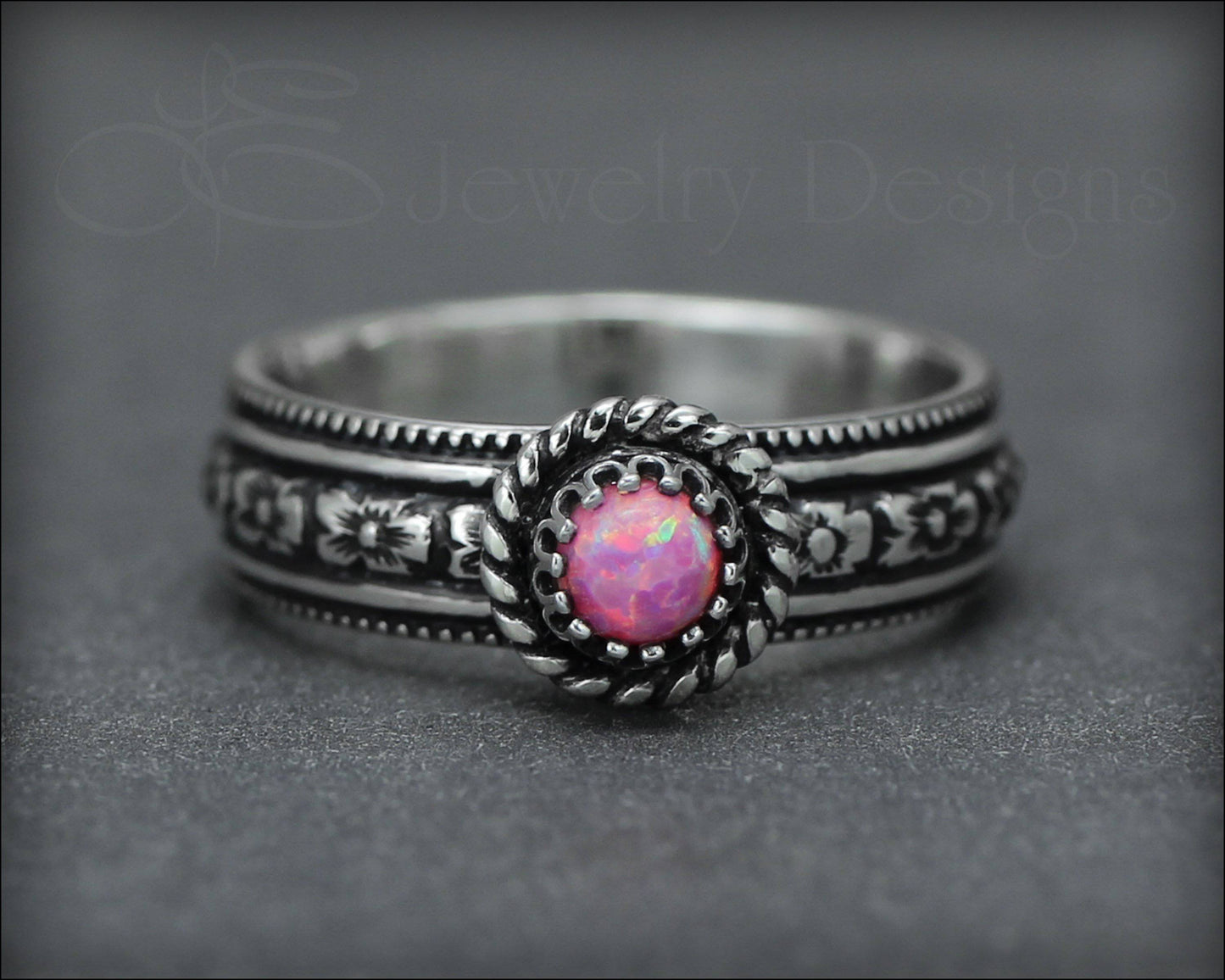 Birthstone or Opal Flower Band - LE Jewelry Designs