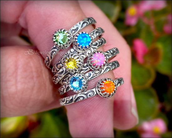 Gallery Set Birthstone or Opal Ring - LE Jewelry Designs