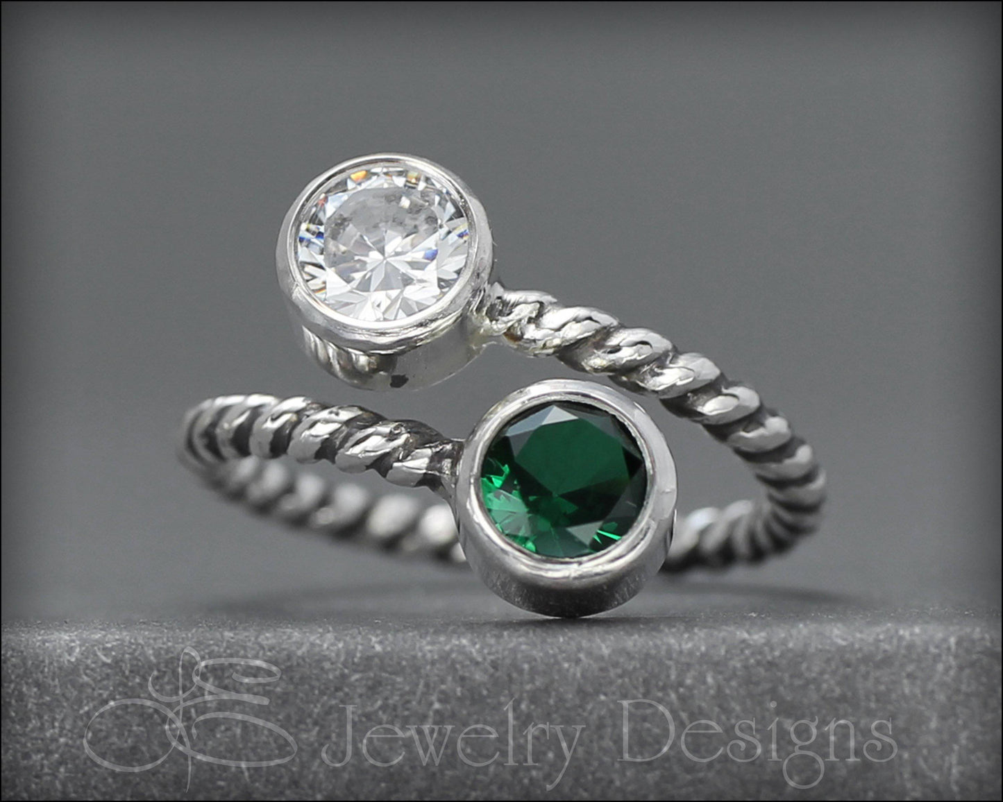 Twisted Sterling Dual Birthstone Ring - LE Jewelry Designs