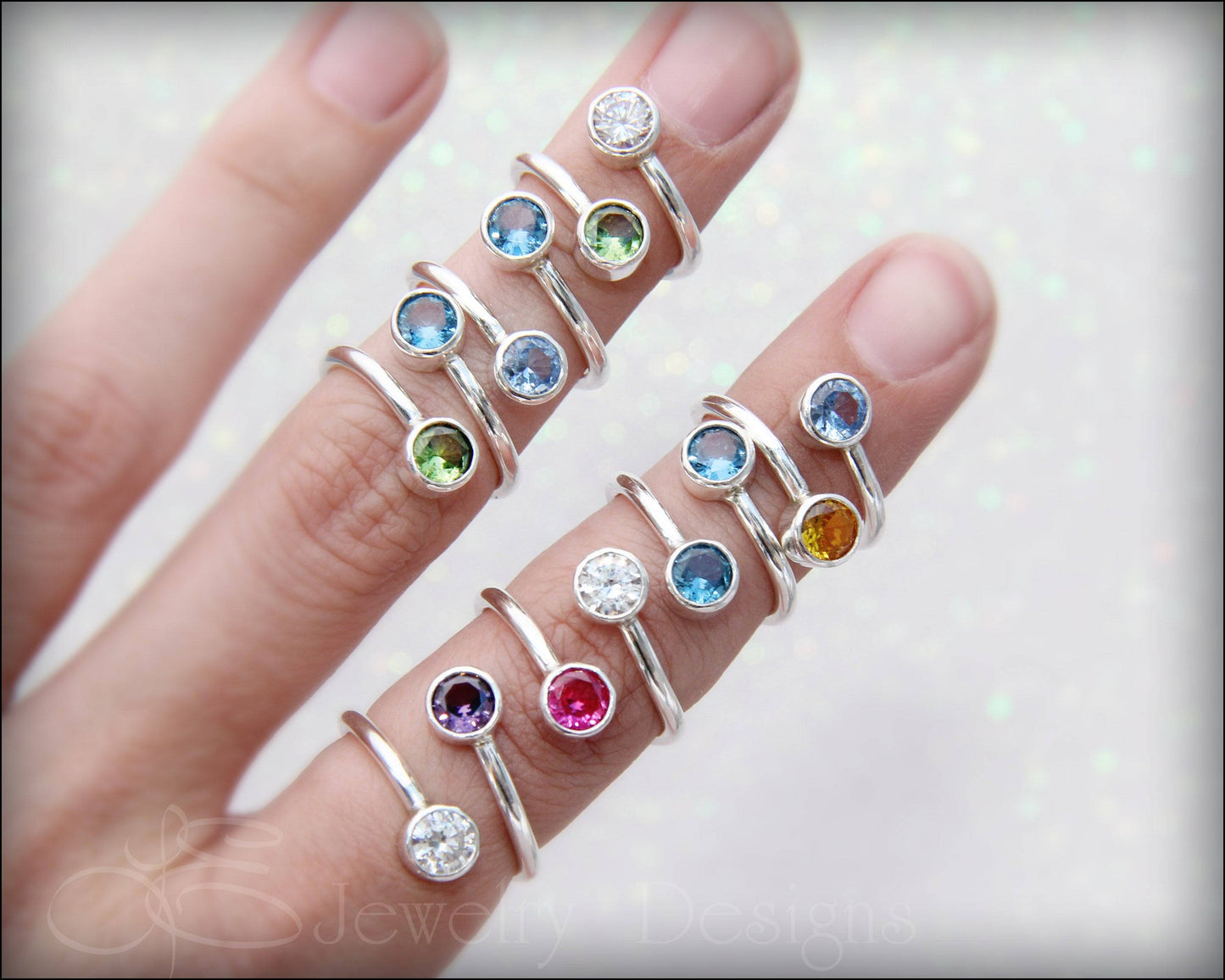 Sterling Dual Birthstone or Opal Ring - LE Jewelry Designs