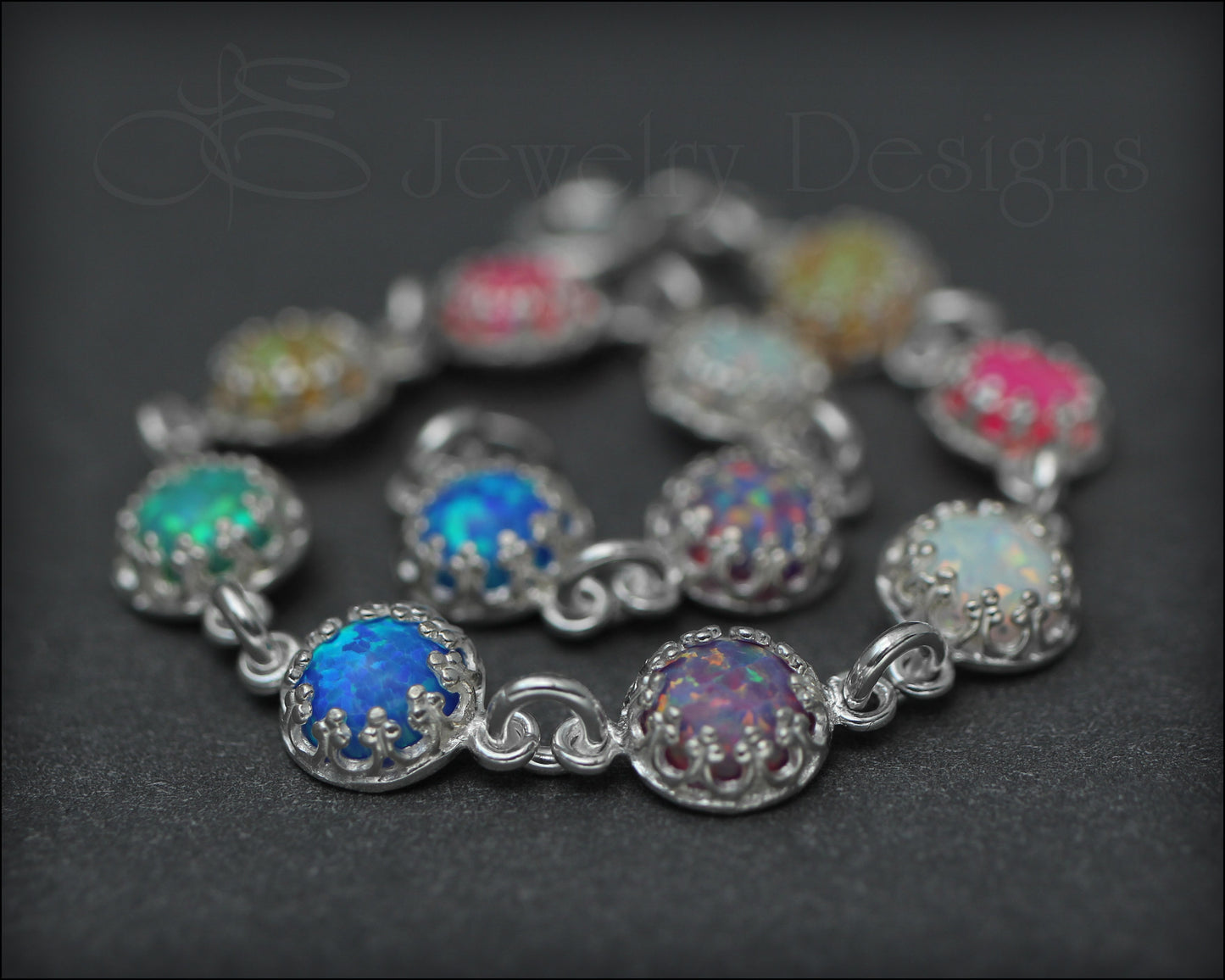 Sterling Silver Opal Link Bracelet (choose colors) - LE Jewelry Designs
