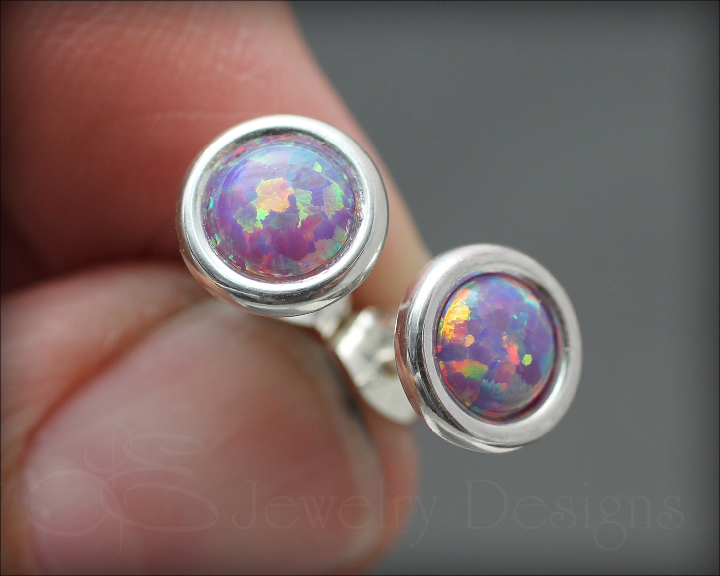 Sterling Silver Opal Saucer Stud Earrings (8mm) - LE Jewelry Designs