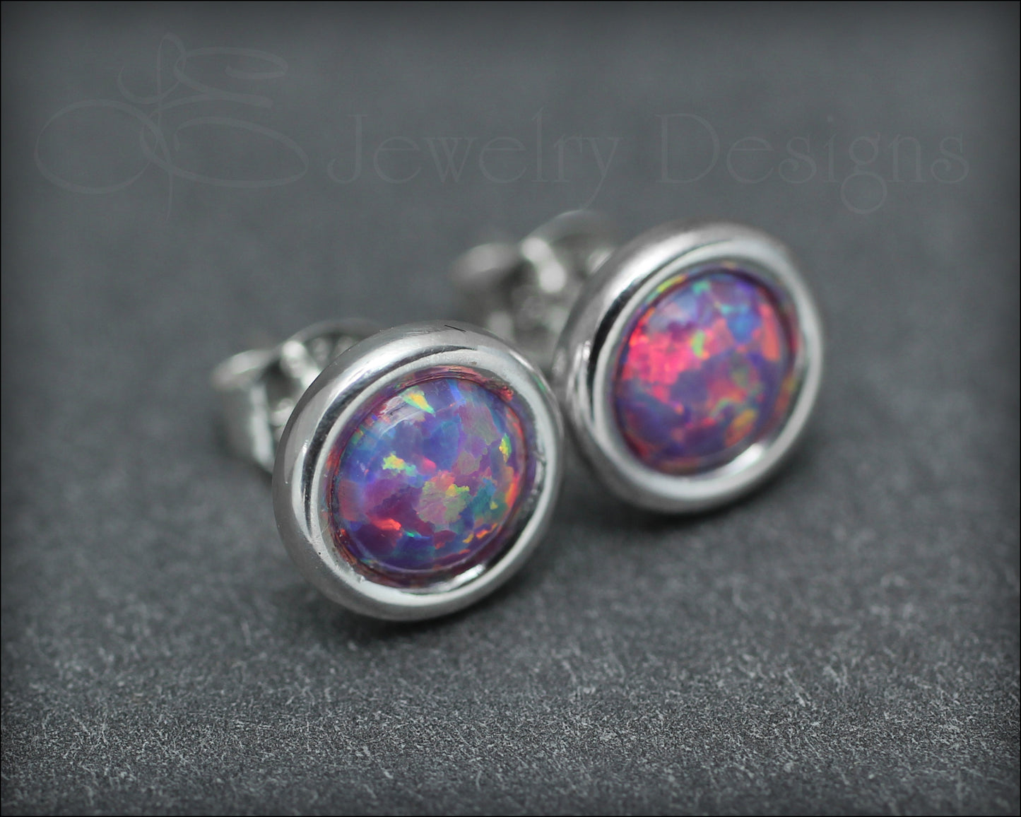 Sterling Silver Opal Saucer Stud Earrings (8mm) - LE Jewelry Designs
