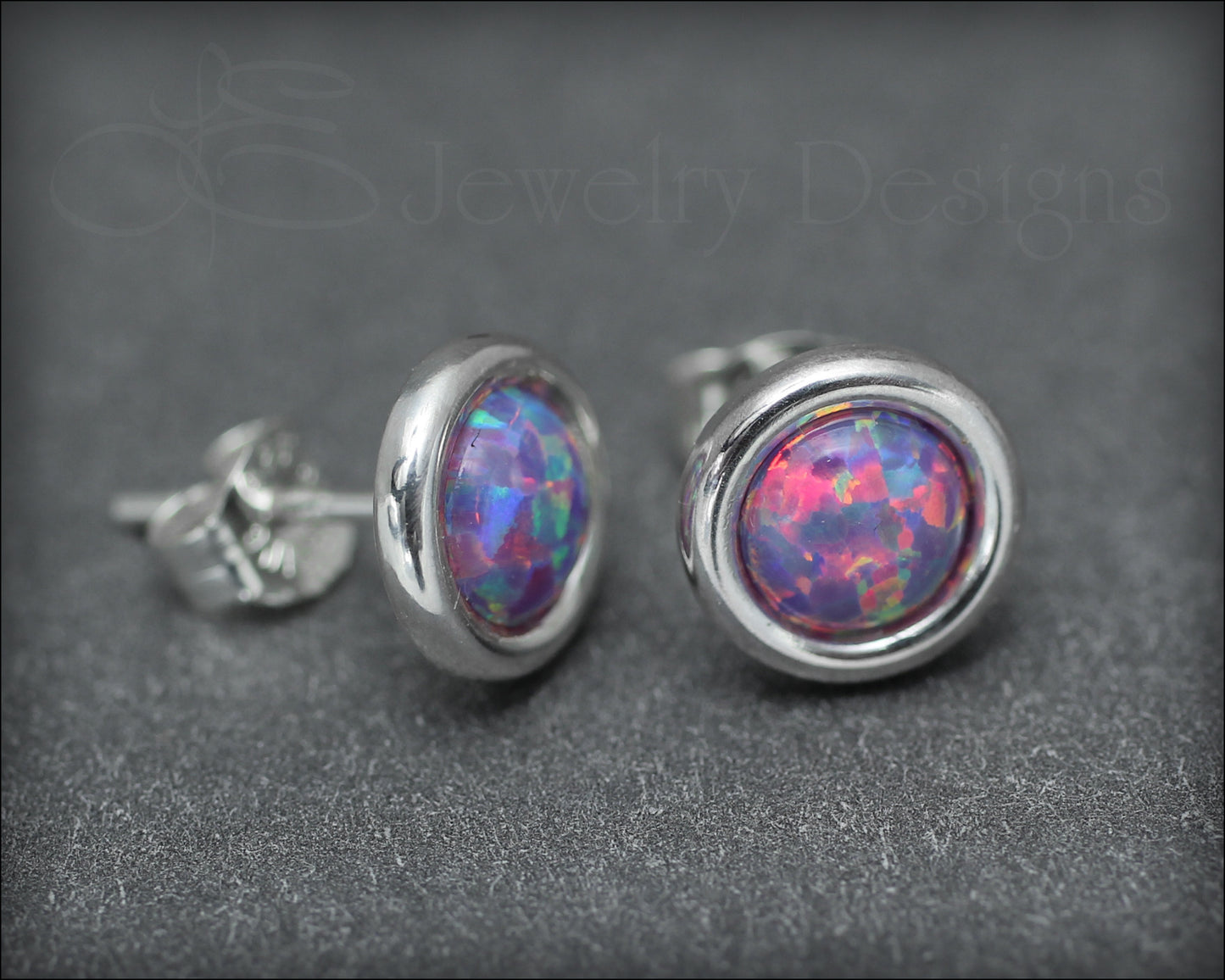 Sterling Silver Opal Saucer Stud Earrings (8mm) - LE Jewelry Designs