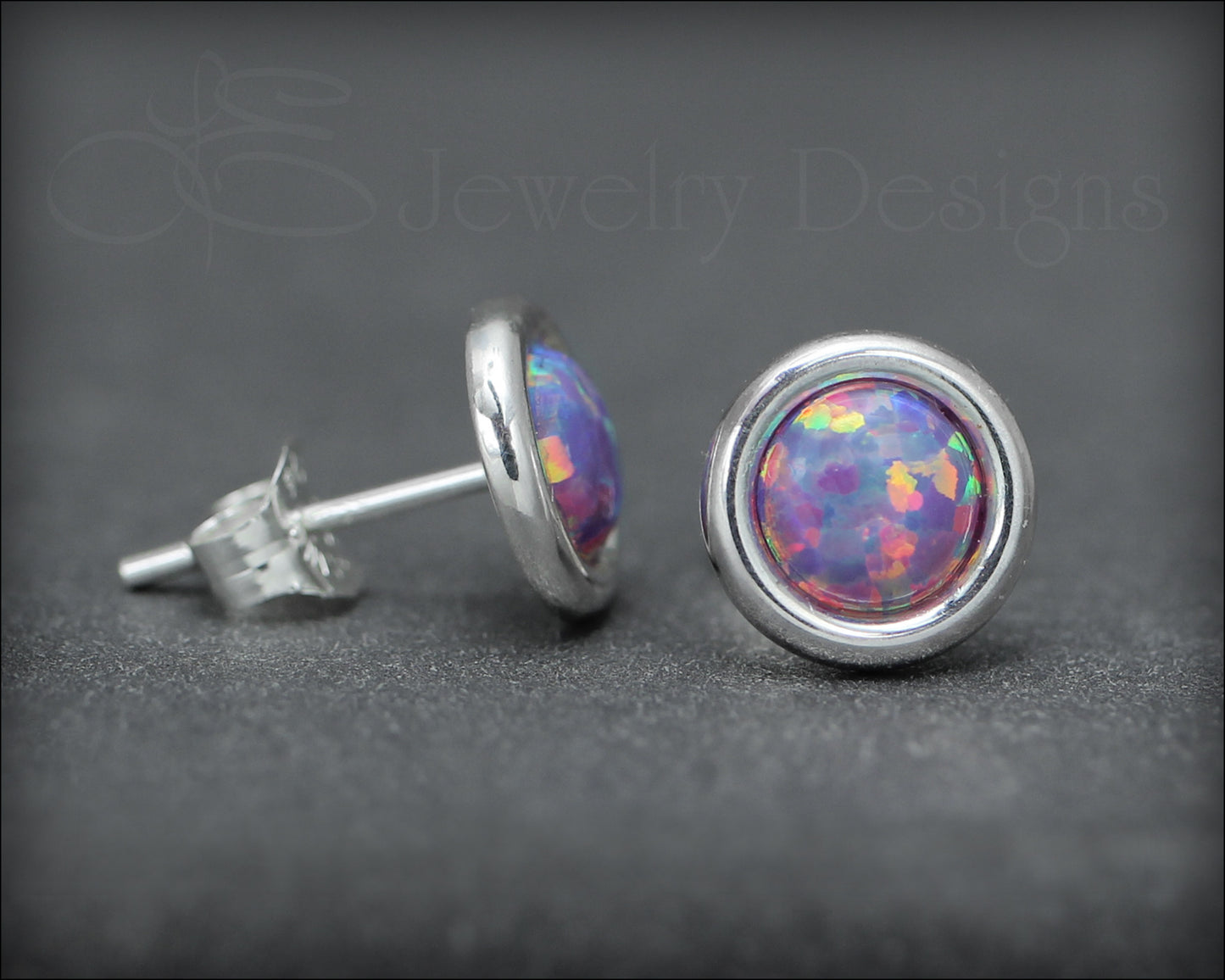 Sterling Silver Opal Saucer Stud Earrings (8mm) - LE Jewelry Designs