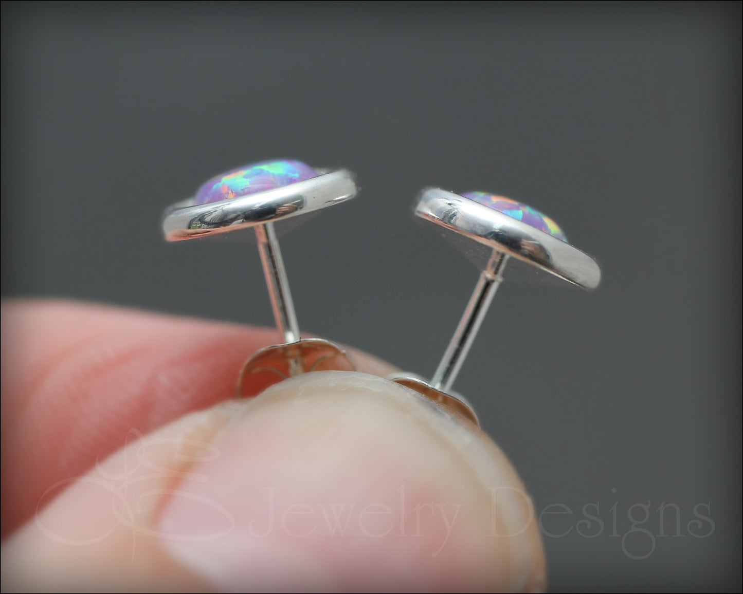 Sterling Silver Opal Saucer Stud Earrings (8mm) - LE Jewelry Designs