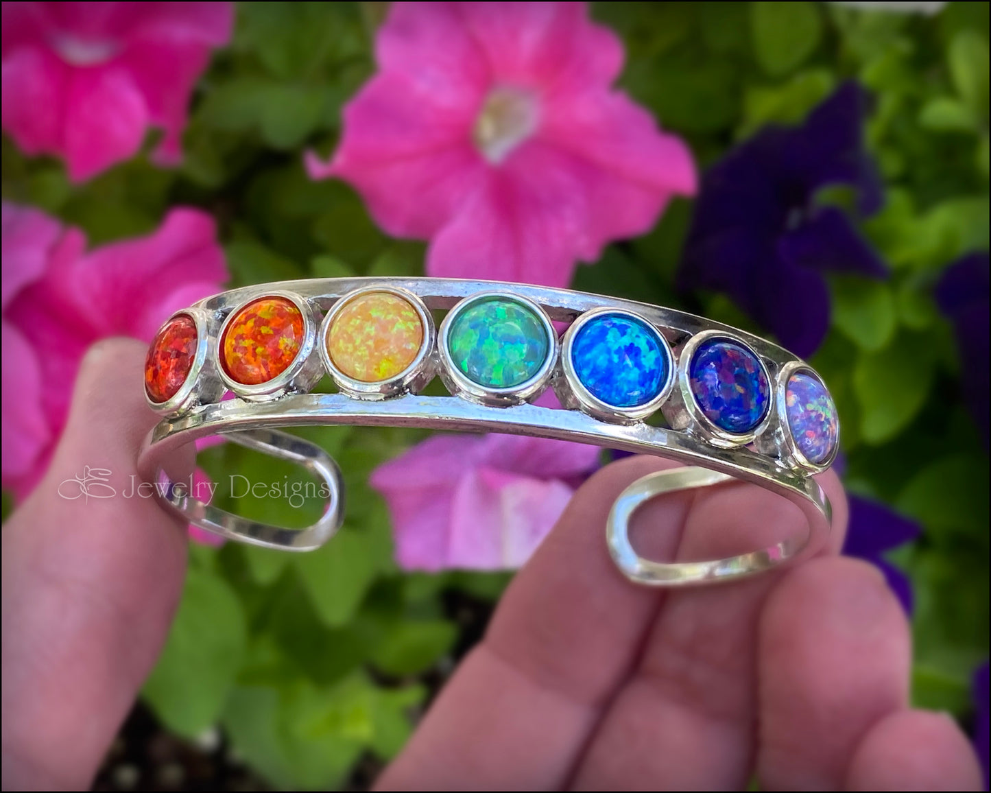 Sterling 7-Stone Opal Cuff Bracelet - (choose colors) - LE Jewelry Designs