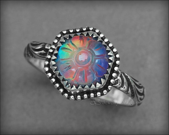 Hand Carved Hexagon Aurora Opal Floral Ring - LE Jewelry Designs