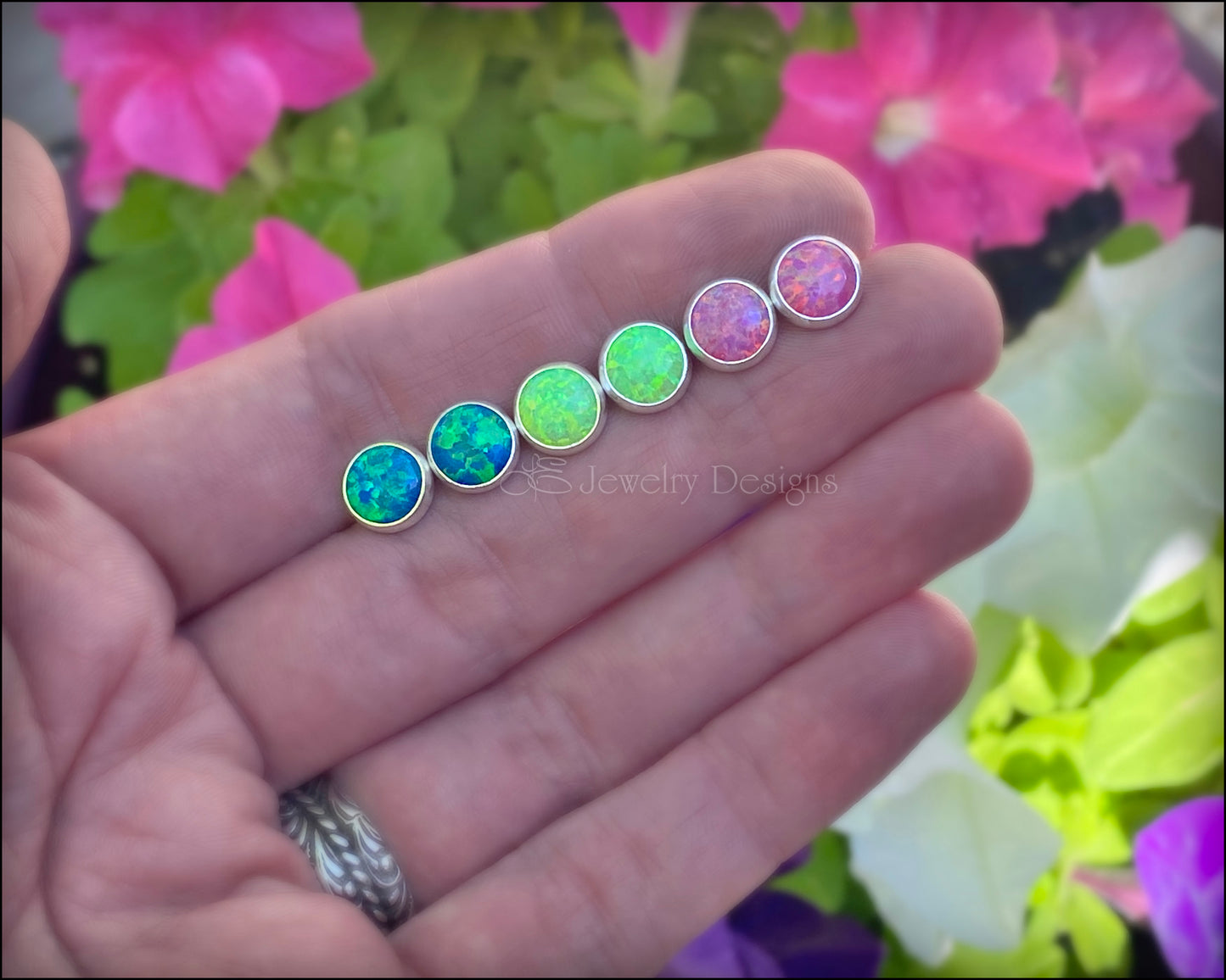 Sterling Silver Opal Stud Earrings (8mm) - LE Jewelry Designs