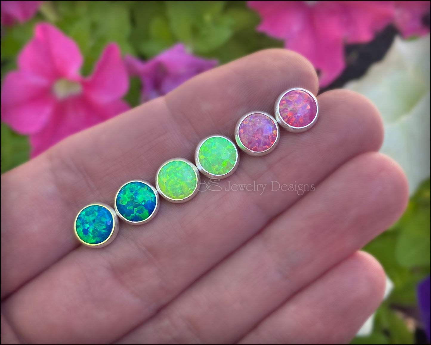 Sterling Silver Opal Stud Earrings (8mm) - LE Jewelry Designs