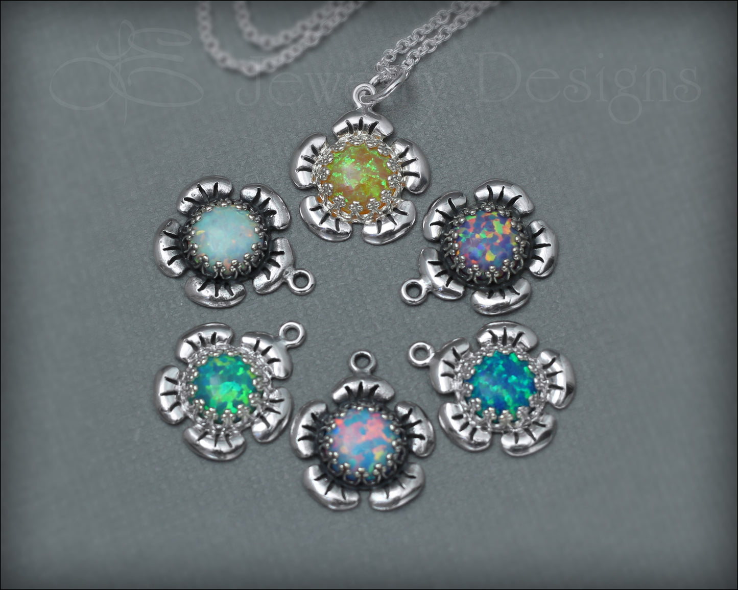 Sterling Opal Flower Necklace (24 colors) - LE Jewelry Designs