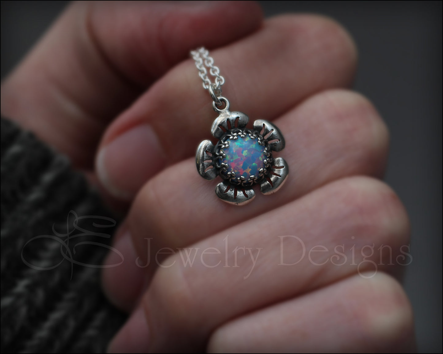 Sterling Opal Flower Necklace (24 colors) - LE Jewelry Designs