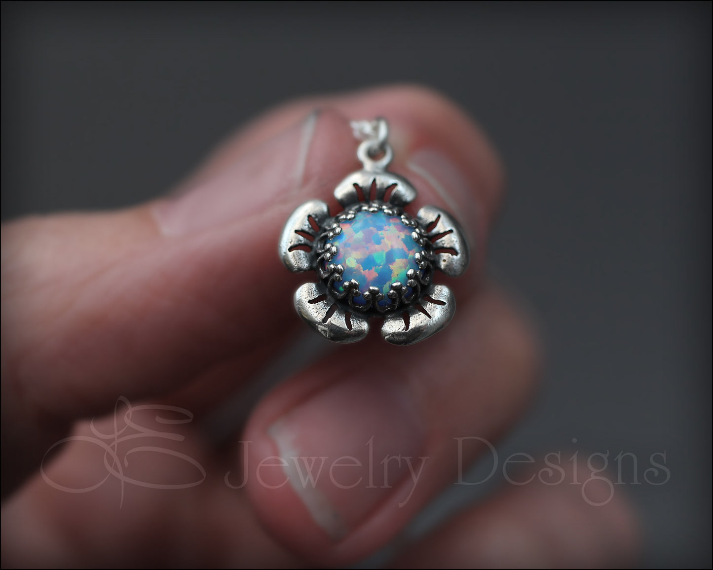 Sterling Opal Flower Necklace (24 colors) - LE Jewelry Designs