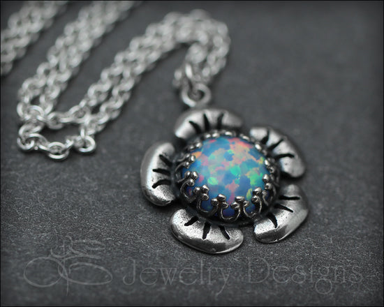 Sterling Opal Flower Necklace (24 colors) - LE Jewelry Designs
