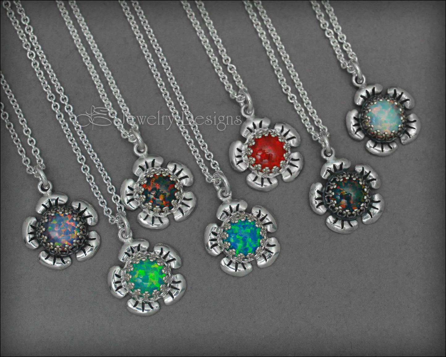 Sterling Opal Flower Necklace (24 colors) - LE Jewelry Designs