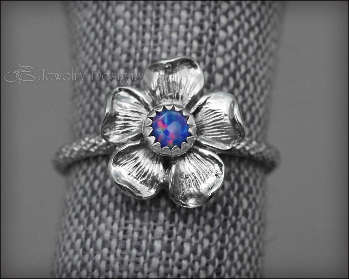 Glittery Sterling Flower Ring - (opal or birthstone) - LE Jewelry Designs