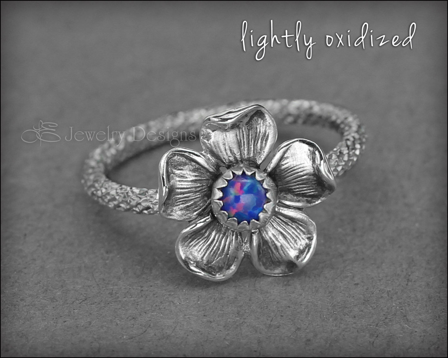 Glittery Sterling Flower Ring - (opal or birthstone) - LE Jewelry Designs