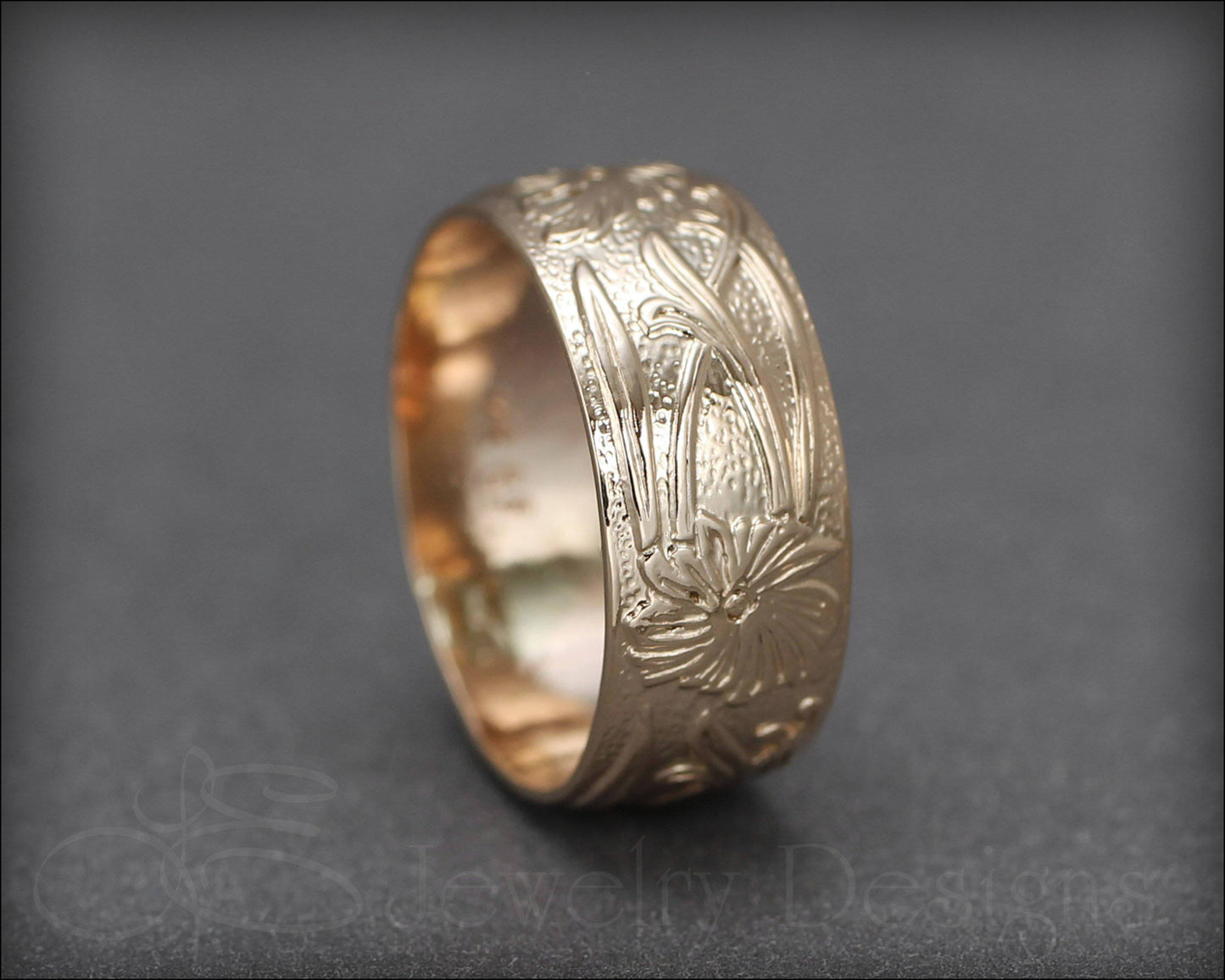 Gold Art Nouveau Wide Floral Band - LE Jewelry Designs