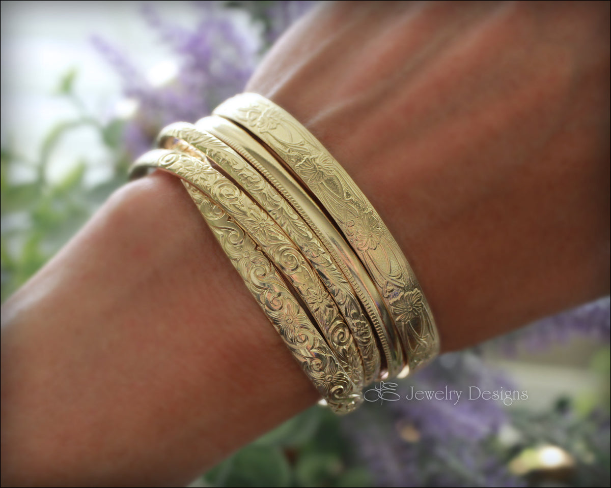 Yellow Gold-Filled Hand popular Engraved Cuff Bracelet