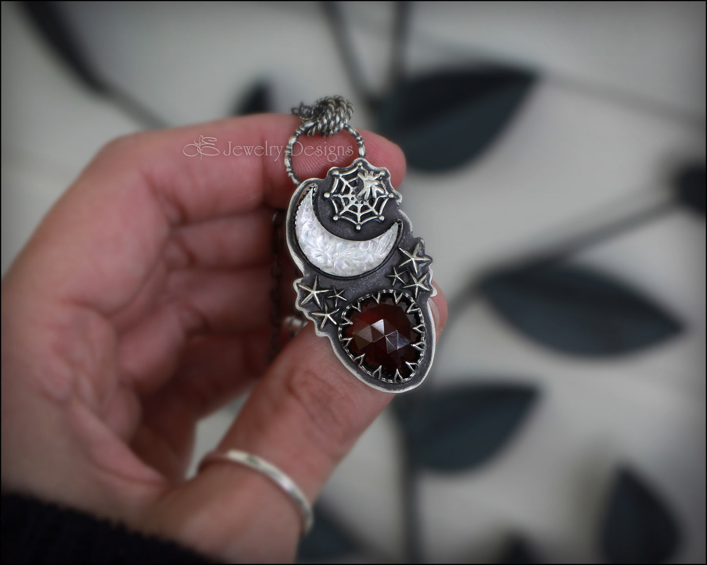 Gothic Night Moon & Garnet Necklace - LE Jewelry Designs