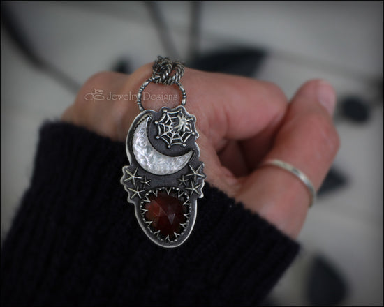 Gothic Night Moon & Garnet Necklace - LE Jewelry Designs