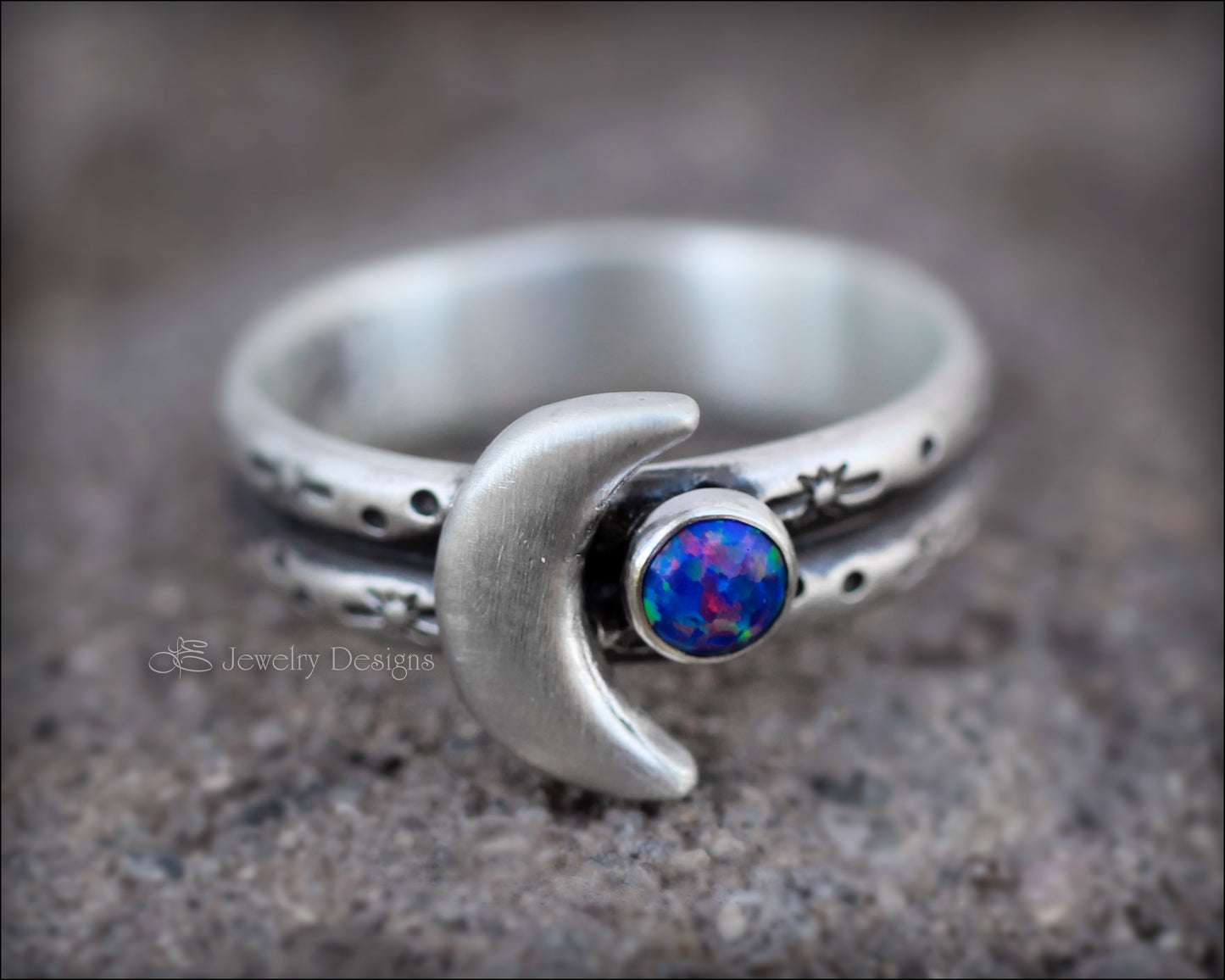 Sterling Moon & Opal Double Band Ring - LE Jewelry Designs