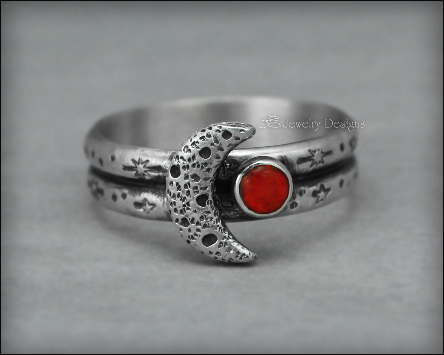 Sterling Moon & Opal Double Band Ring - LE Jewelry Designs