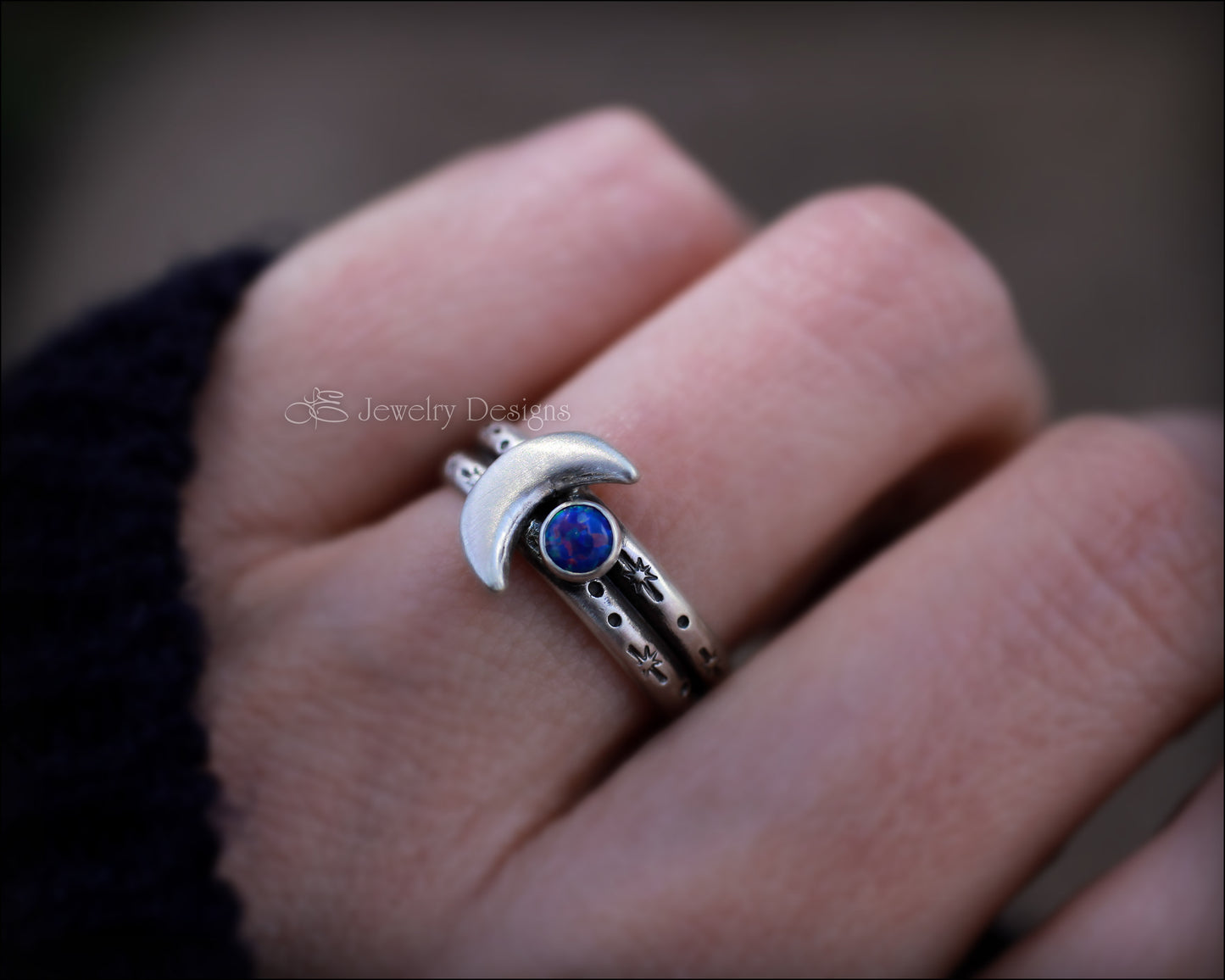 Sterling Moon & Opal Double Band Ring - LE Jewelry Designs
