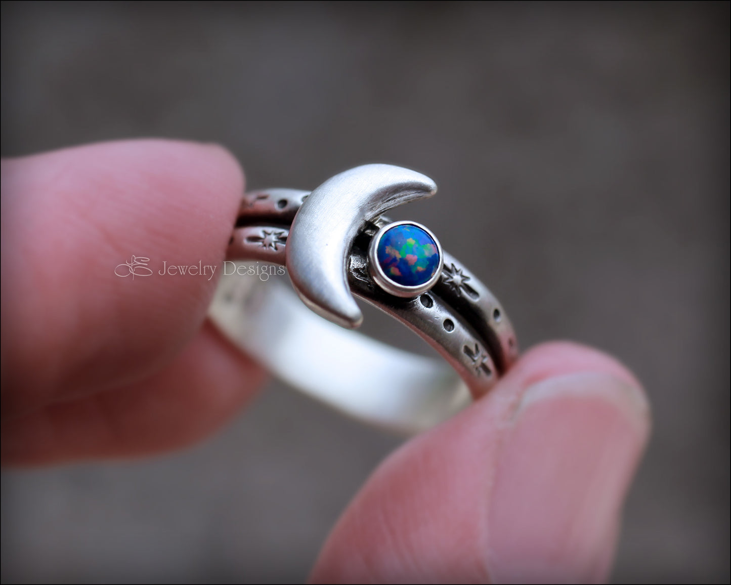 Sterling Moon & Opal Double Band Ring - LE Jewelry Designs